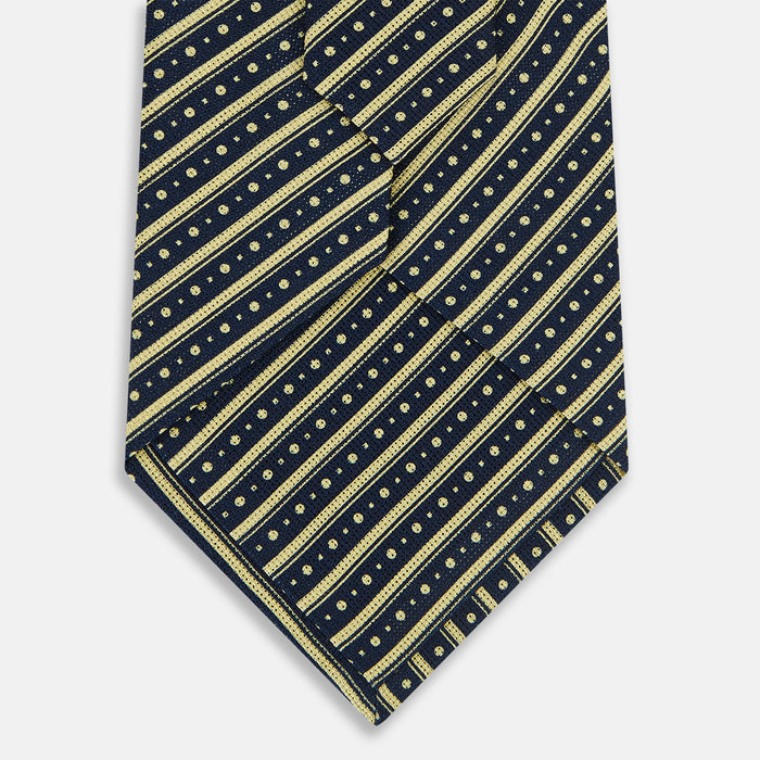 Yellow Beaded Ticking Stripe Printed Silk Tie Image 2