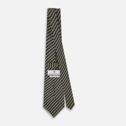 Yellow Beaded Ticking Stripe Printed Silk Tie Image 3