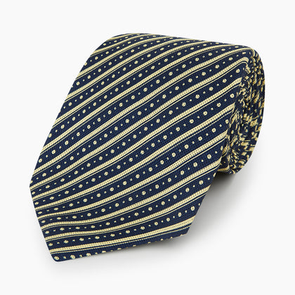 Yellow Beaded Ticking Stripe Printed Silk Tie Image 4