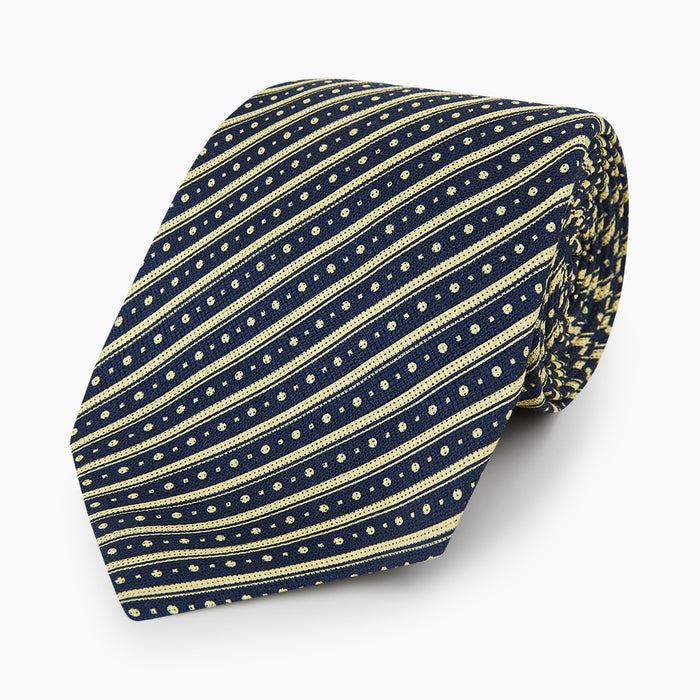 Yellow Beaded Ticking Stripe Printed Silk Tie Image 4