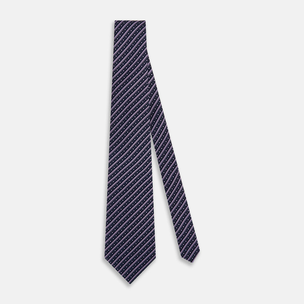Lilac Beaded Ticking Stripe Silk Tie OS