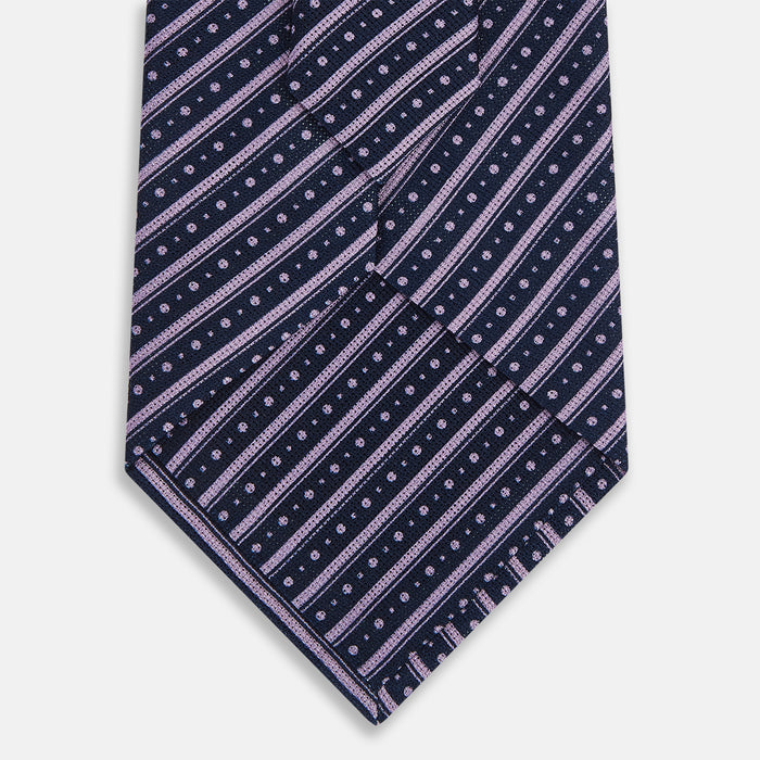 Lilac Beaded Ticking Stripe Printed Silk Tie Image 2
