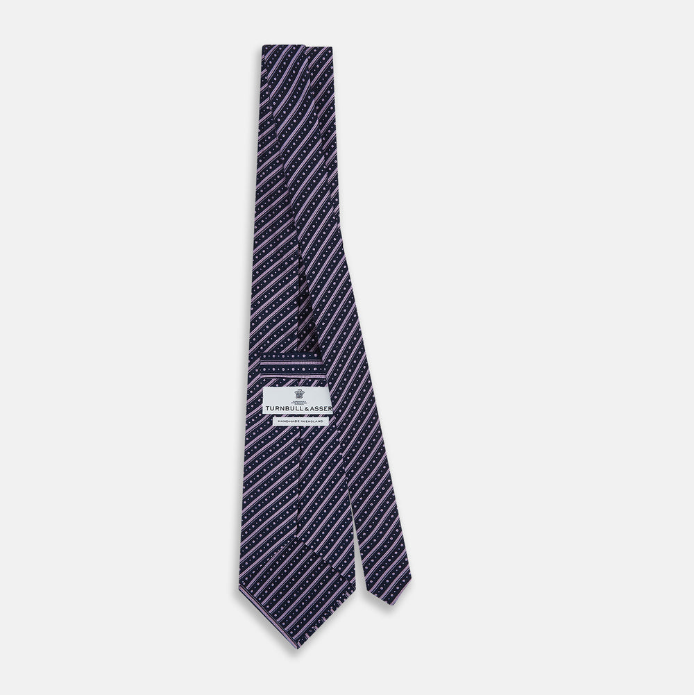 Lilac Beaded Ticking Stripe Silk Tie OS