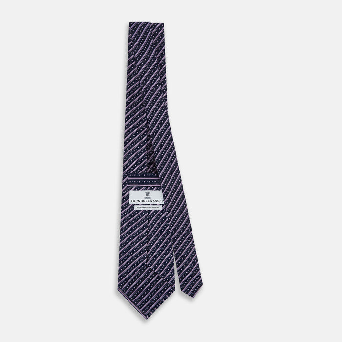 Lilac Beaded Ticking Stripe Printed Silk Tie Image 3