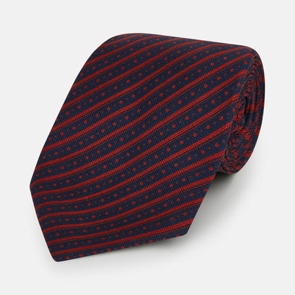 Red Beaded Ticking Stripe Printed Silk Tie