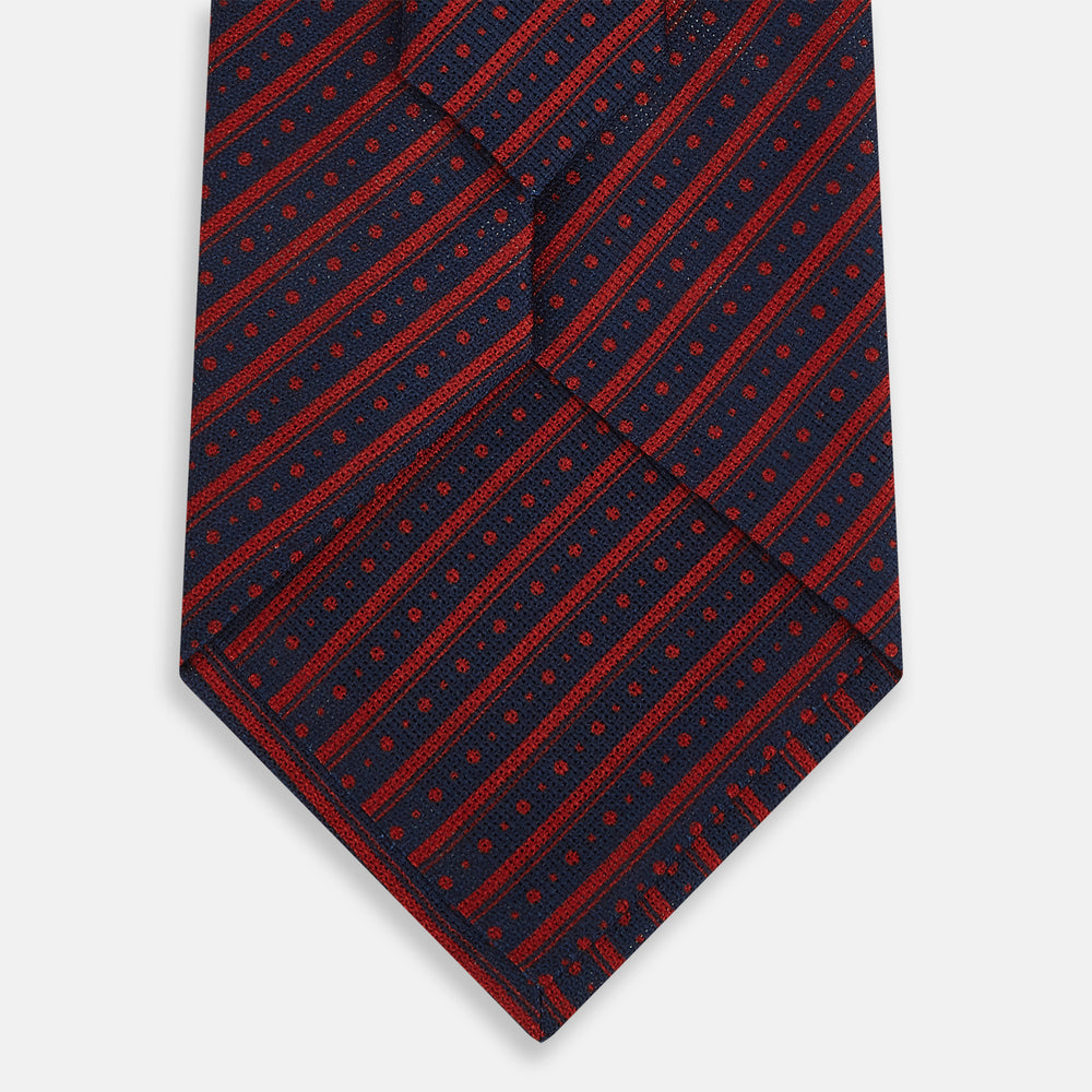 Red Beaded Ticking Stripe Silk Tie OS