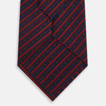 Red Beaded Ticking Stripe Printed Silk Tie Image 2