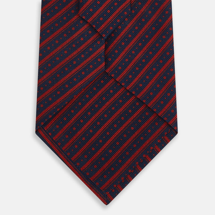 Red Beaded Ticking Stripe Printed Silk Tie Image 2