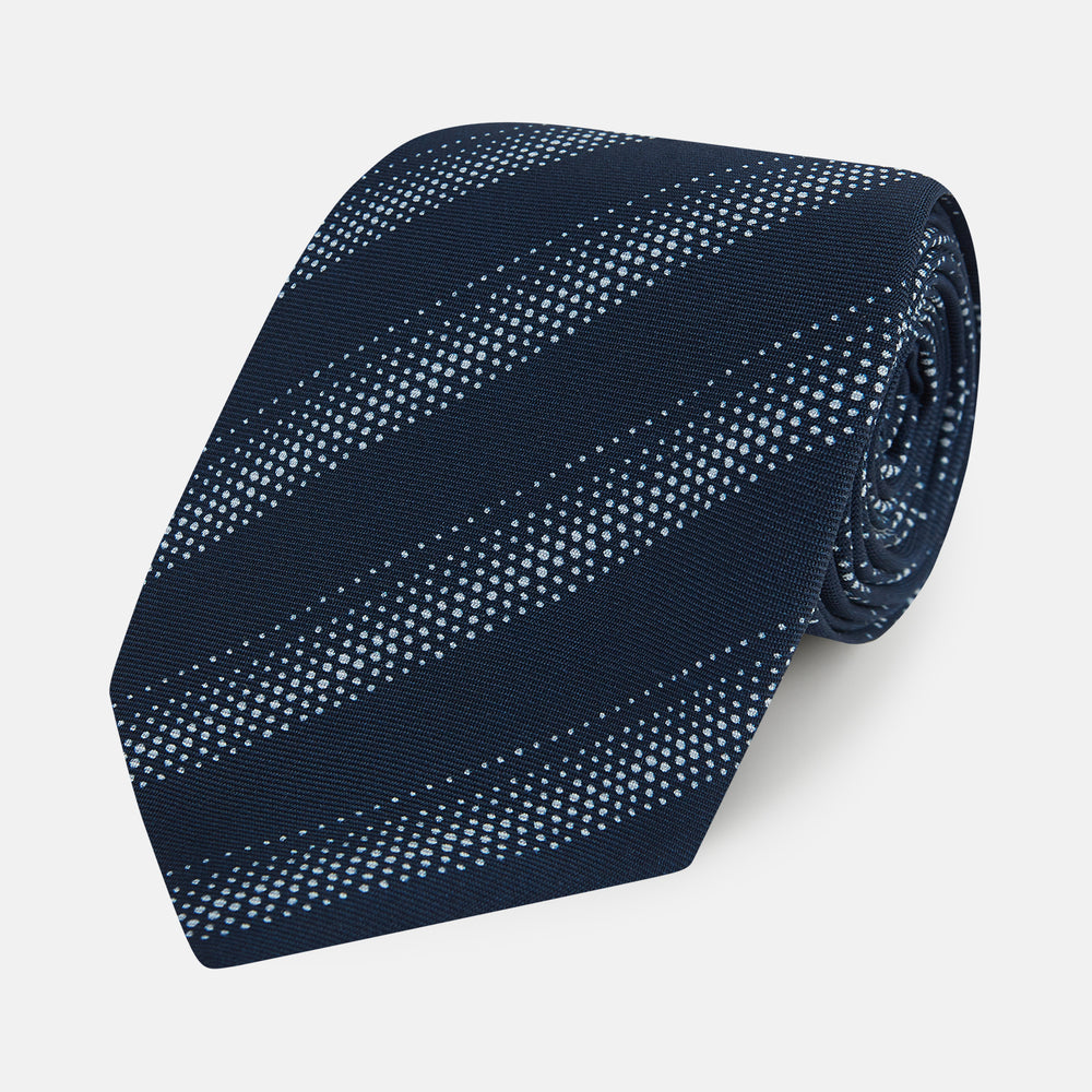 TIES 9.5CM DOT STRIPE PRINTED SILK NAVY OS