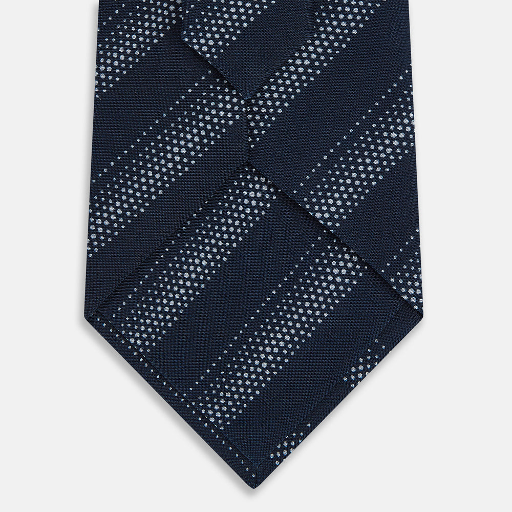 TIES 9.5CM DOT STRIPE PRINTED SILK NAVY OS