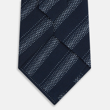 Navy Dotted Stripe Printed Silk Tie Image 2