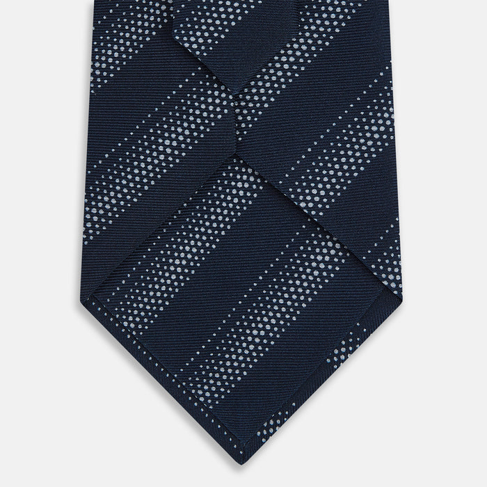 Navy Dotted Stripe Printed Silk Tie Image 2