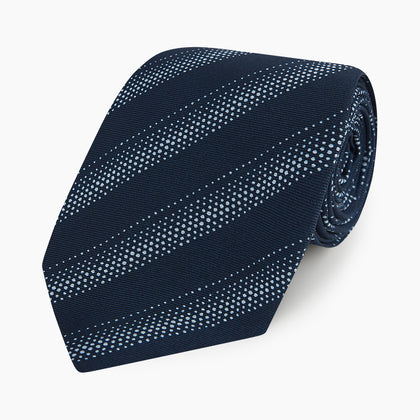 Navy Dotted Stripe Printed Silk Tie Image 4