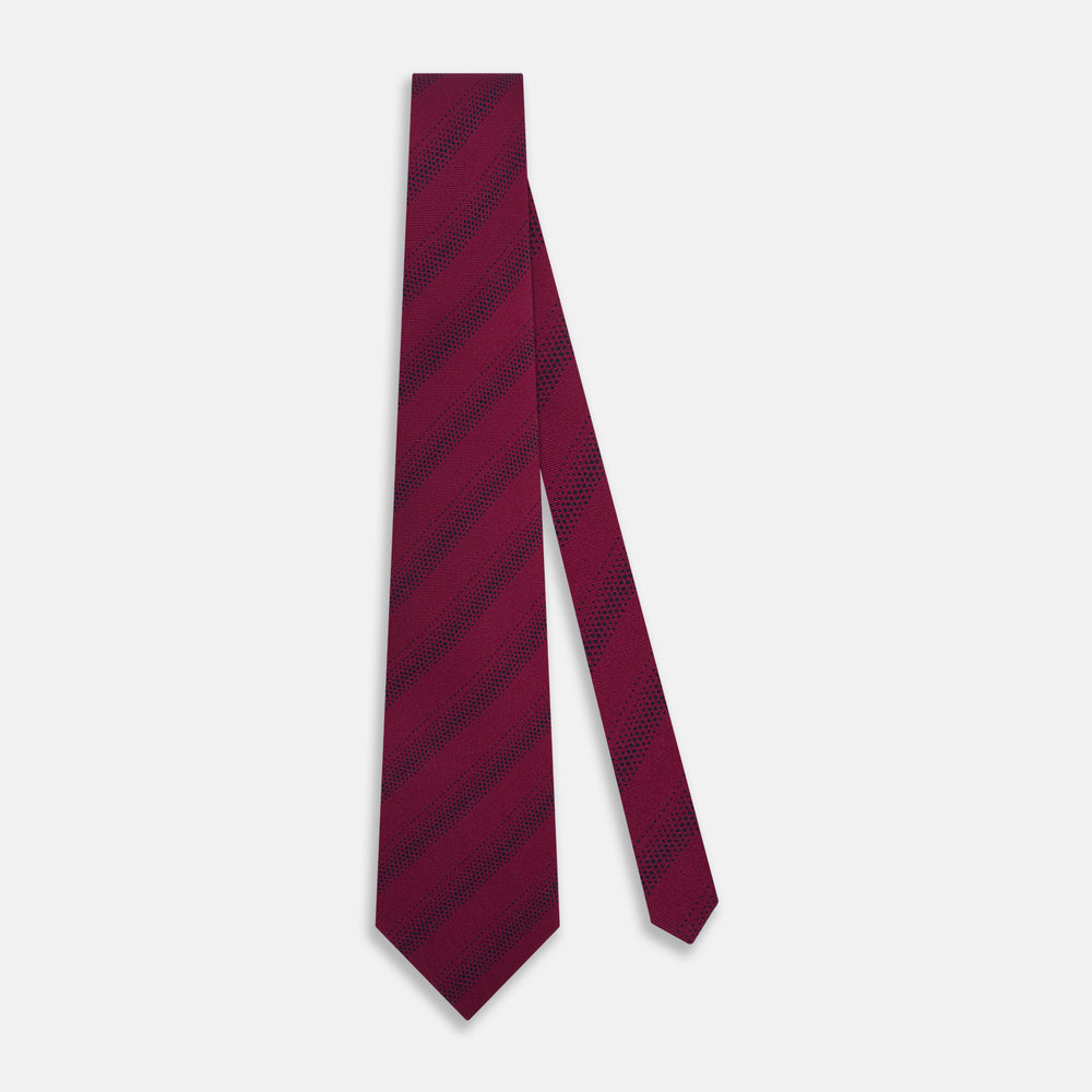 TIES 9.5CM DOT STRIPE PRINTED SILK BURGUNDY OS