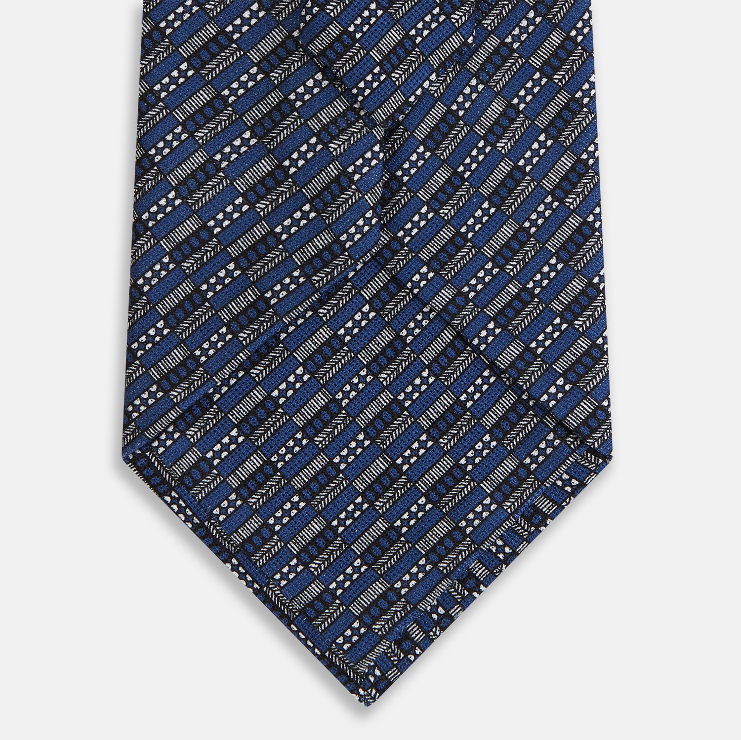View 3 of product Navy Hatched Mosaic Printed Silk Tie OS