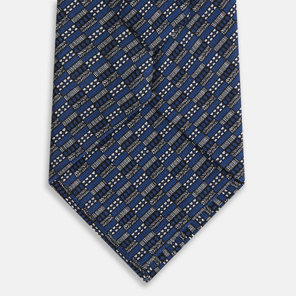 Navy Hatched Mosaic Printed Silk Tie Image 2