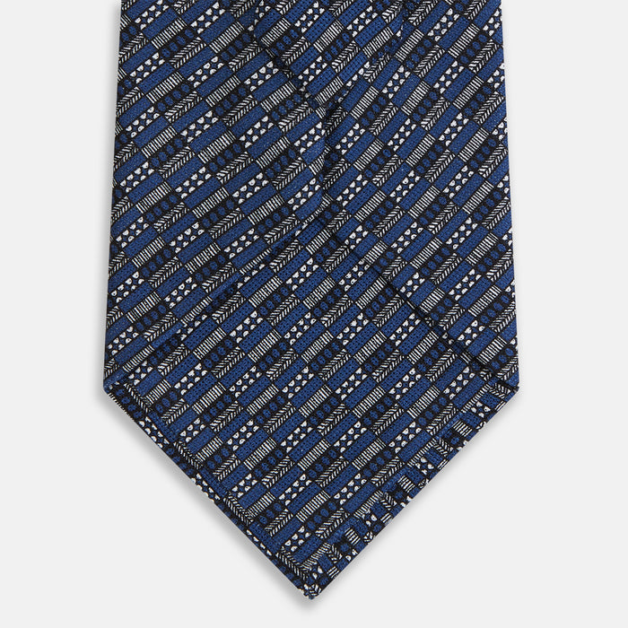 Navy Hatched Mosaic Printed Silk Tie Image 2