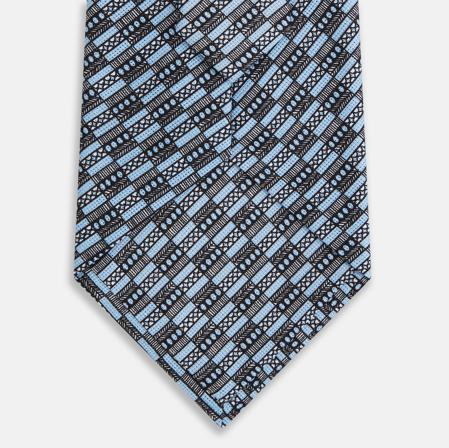 View 3 of product Light Blue Hatched Mosaic Printed Silk Tie OS
