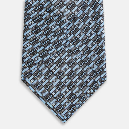 Light Blue Hatched Mosaic Printed Silk Tie Image 2