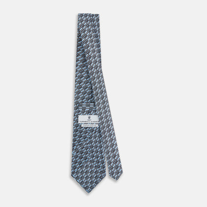 Light Blue Hatched Mosaic Printed Silk Tie Image 3