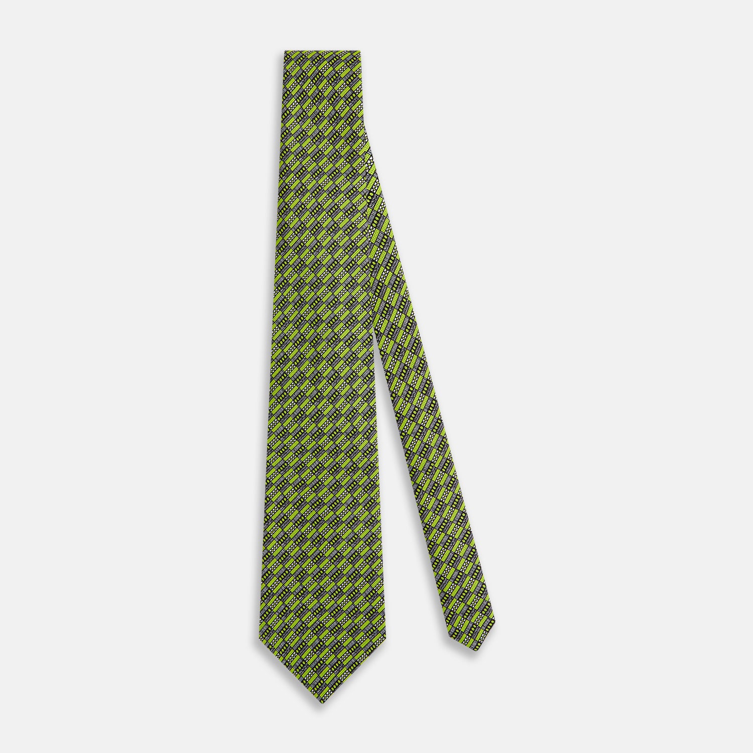 View 2 of product Lime Green Hatched Mosaic Printed Silk Tie OS