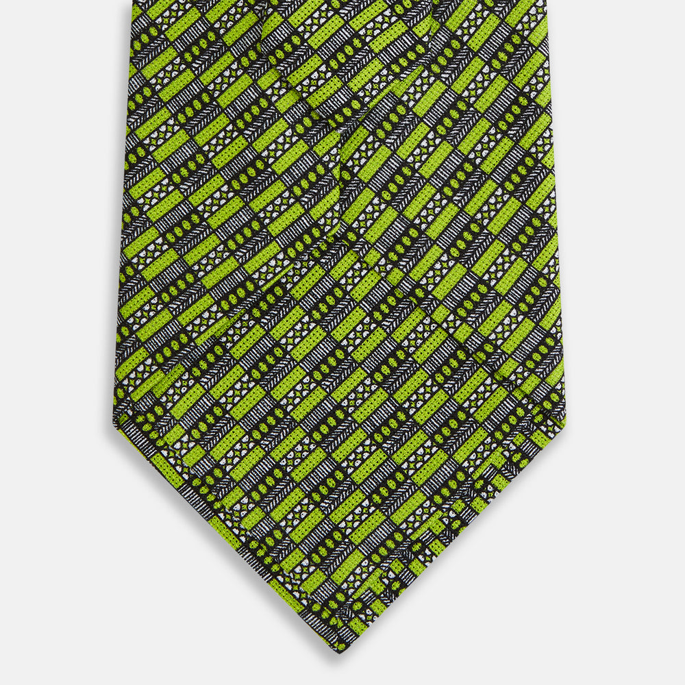 Lime Green Hatched Mosaic Printed Silk Tie OS