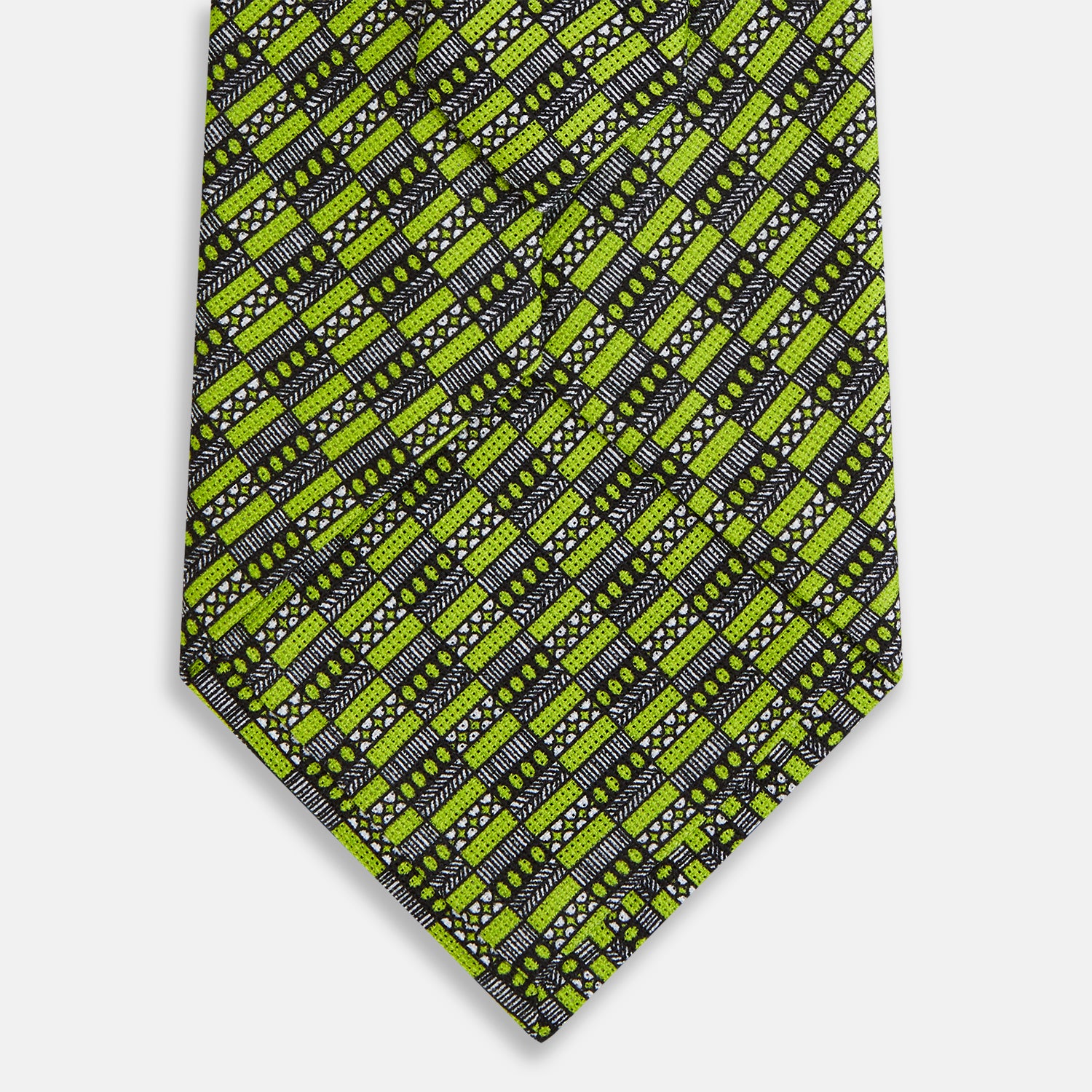 View 3 of product Lime Green Hatched Mosaic Printed Silk Tie OS