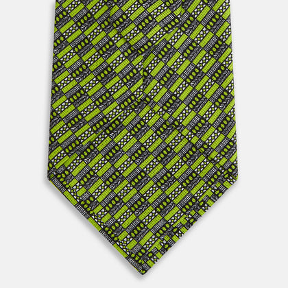 Lime Green Hatched Mosaic Printed Silk Tie Image 2