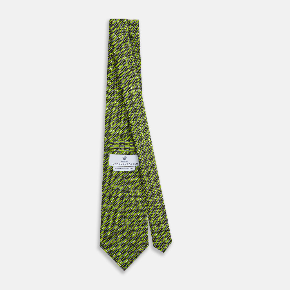 Lime Green Hatched Mosaic Printed Silk Tie OS