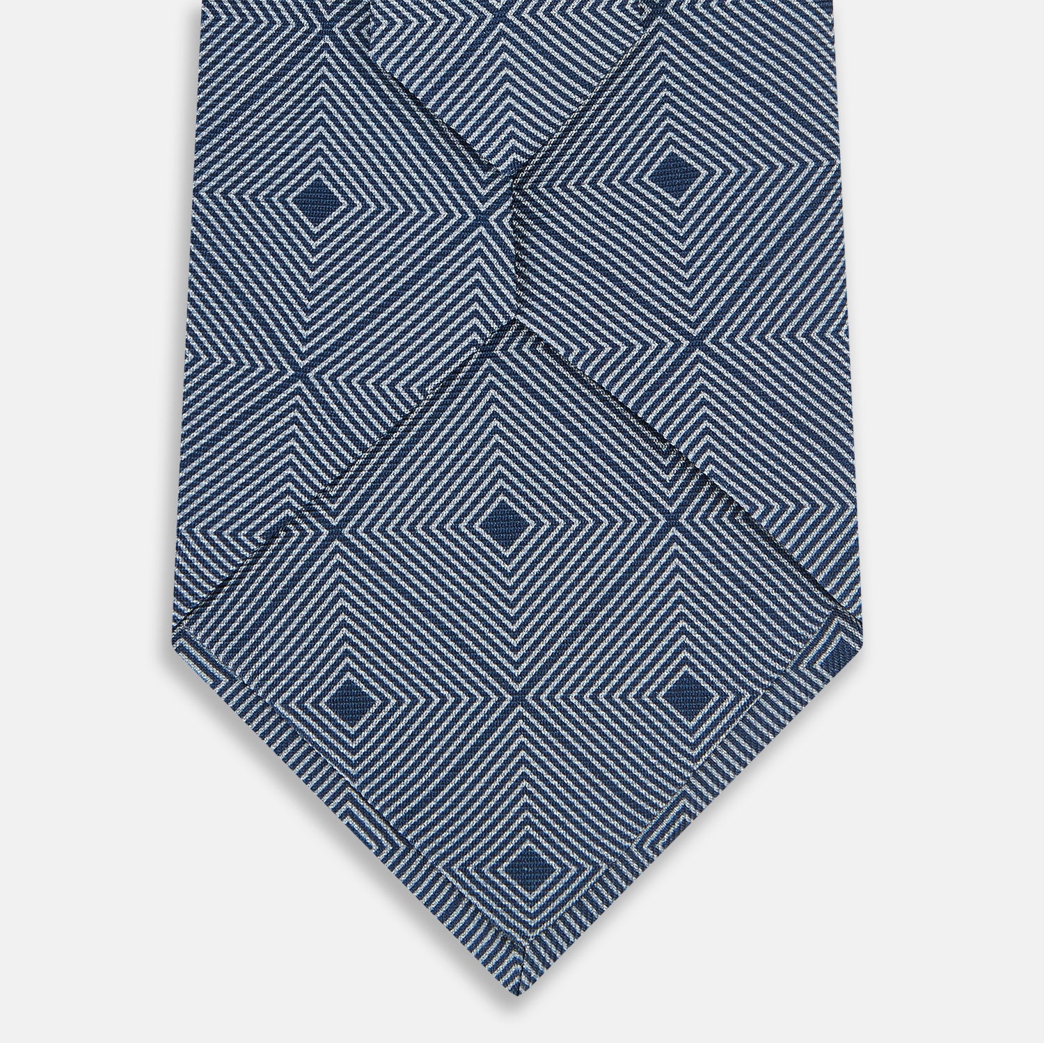 View 3 of product Pale Blue and Navy Concentric Diamond Printed Silk Tie OS