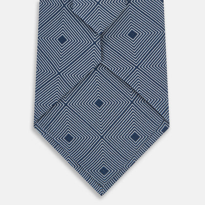 Pale Blue and Navy Concentric Diamond Printed Silk Tie Image 2