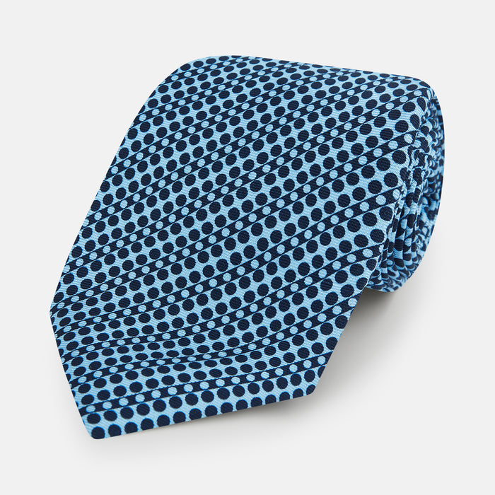 Pale Blue Micro-Dot Bar Printed Silk Tie