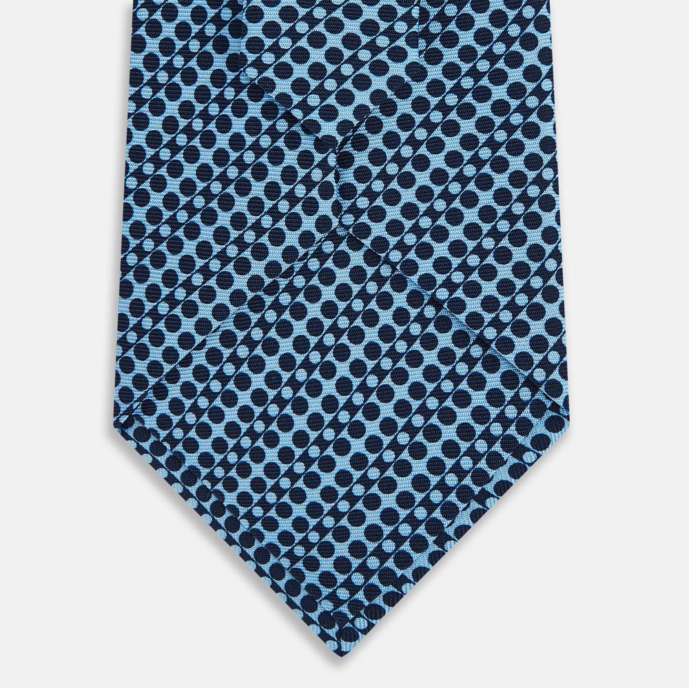 TIES 9.5CM CIRCLES AND STRIPE PRINTED SILK BLUE OS