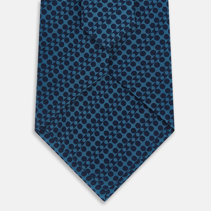 Blue Micro-Dot Bar Printed Silk Tie Image 2
