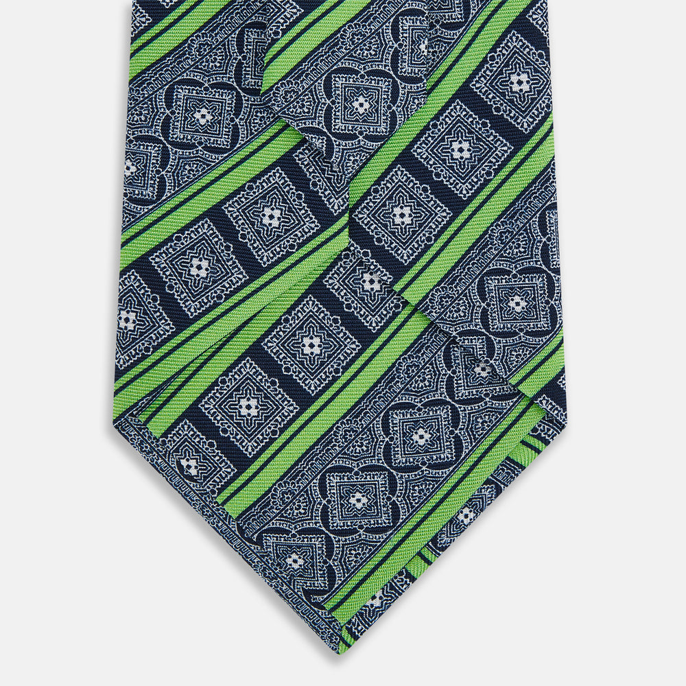 TIES 9.5CM TILE AND STRP PRT SILK SUPER DARK NAVY OS