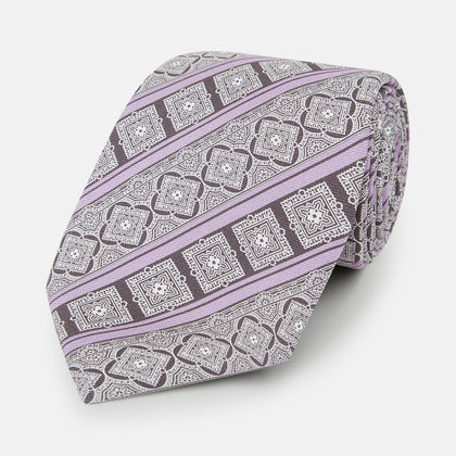 Ash and Lilac Medallion Bar Printed Silk Tie