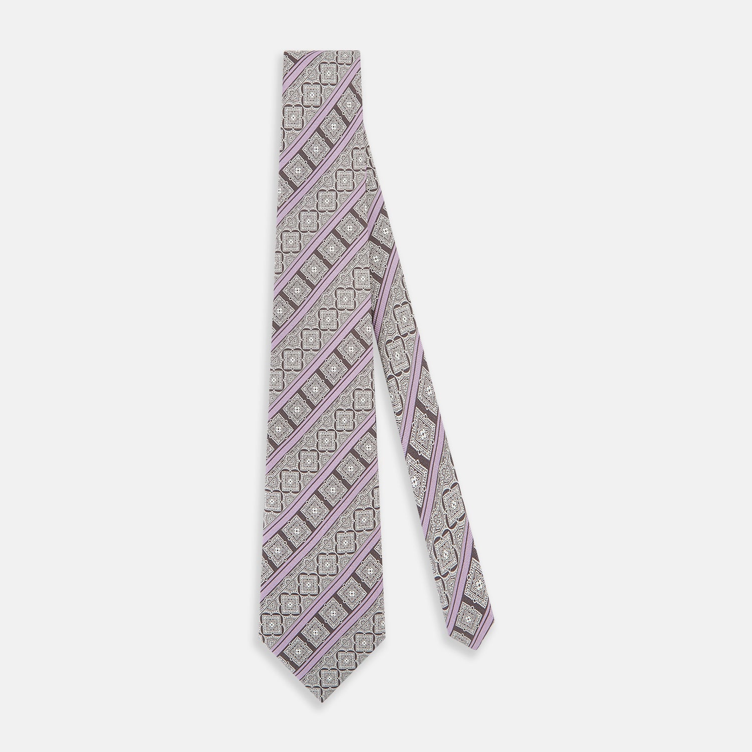 View 2 of product Ash and Lilac Medallion Bar Printed Silk Tie OS