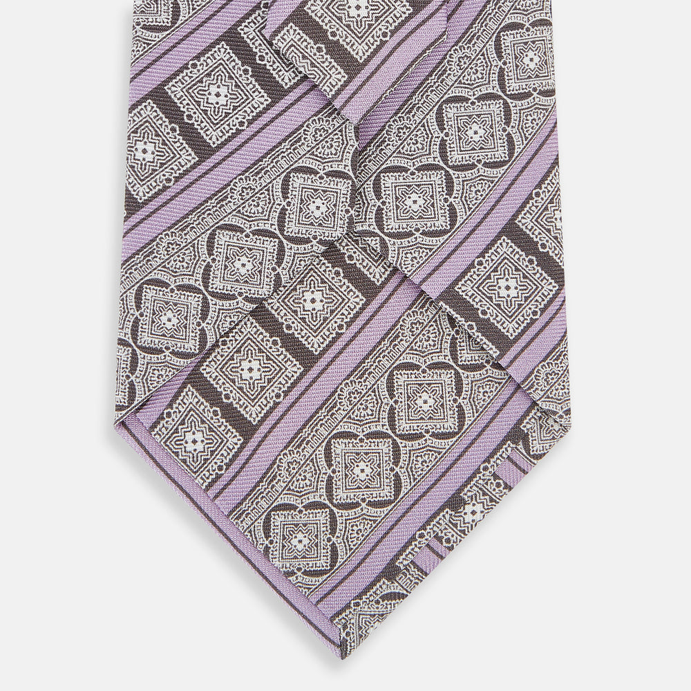Ash and Lilac Medallion Bar Printed Silk Tie OS
