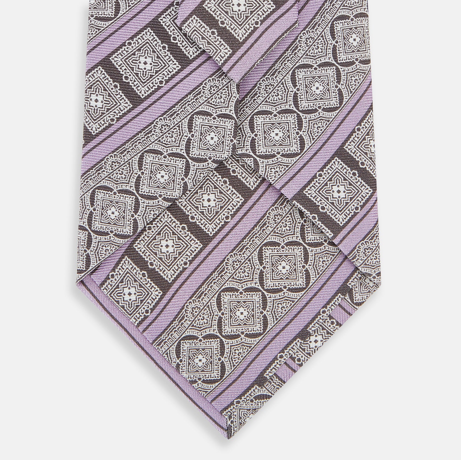 View 3 of product Ash and Lilac Medallion Bar Printed Silk Tie OS