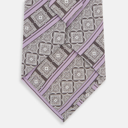 Ash and Lilac Medallion Bar Printed Silk Tie Image 2