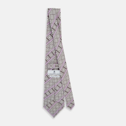 Ash and Lilac Medallion Bar Printed Silk Tie Image 3