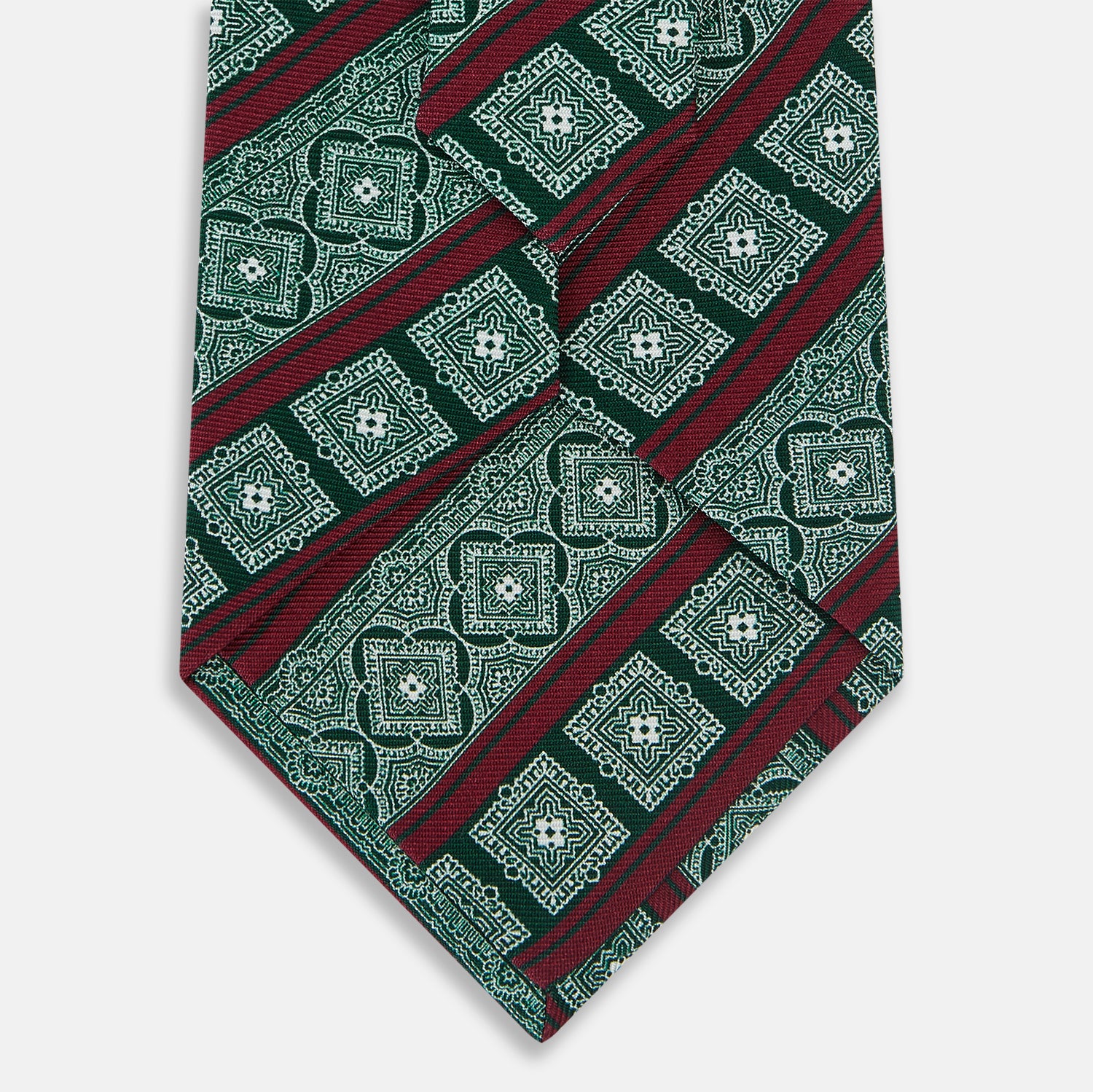 View 3 of product Forest Green and Red Medallion Bar Printed Silk Tie OS