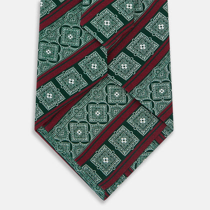 Forest Green and Red Medallion Bar Printed Silk Tie Image 2