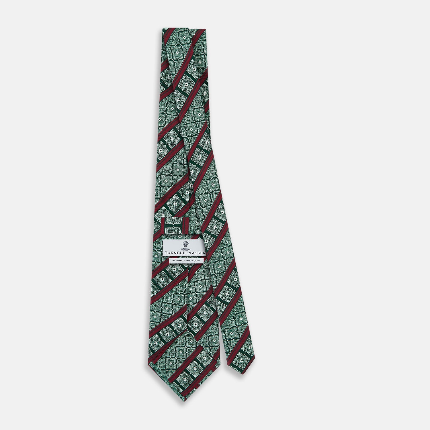 View 4 of product Forest Green and Red Medallion Bar Printed Silk Tie OS