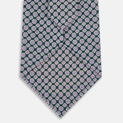 Purple and Forest Green Rosette Medallion Printed Slik Tie Image 2