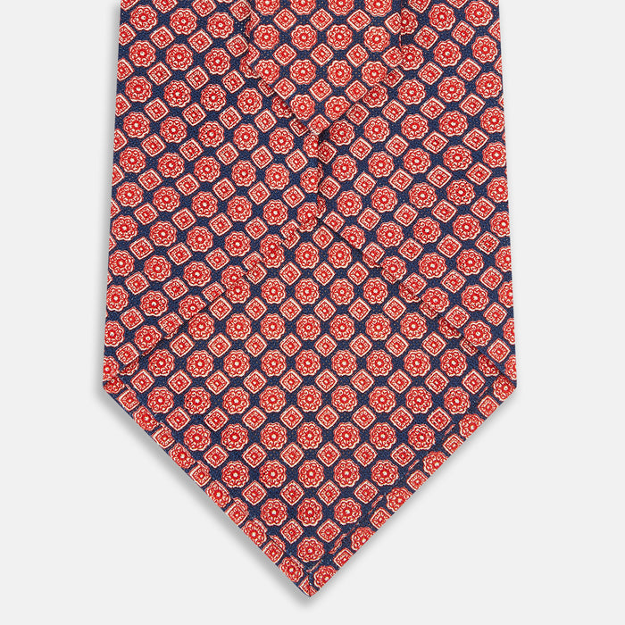 Tulip Red and Blue Rosette Medallion Printed Slik Tie Image 2