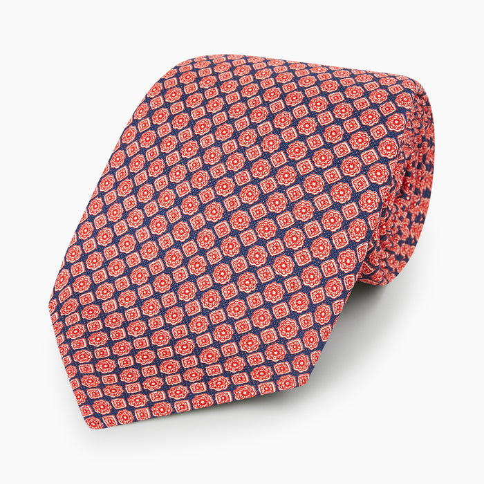 Tulip Red and Blue Rosette Medallion Printed Slik Tie Image 4