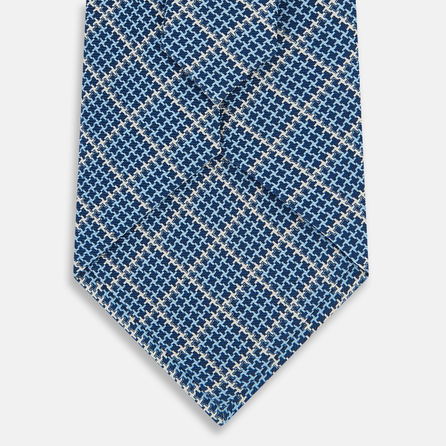 View 3 of product Light Blue Houndstooth Check Printed Silk Tie OS