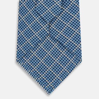 Light Blue Houndstooth Check Printed Silk Tie Image 2