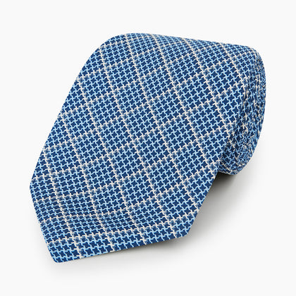 Light Blue Houndstooth Check Printed Silk Tie Image 4